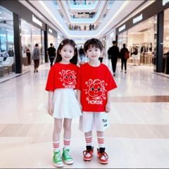 TẾT - Bộ đồng phục bé trai & bé gái áo thun quần váy bí cho bé đi chơi BXG2082