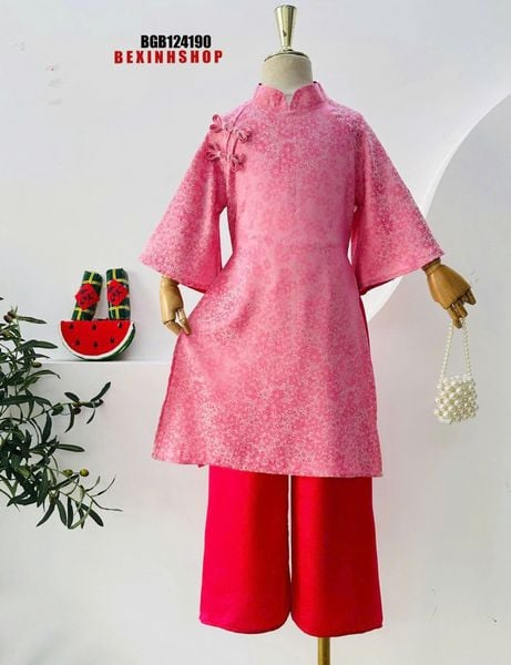 Set áo dài gấm lụa nút kiểu cao cấp cho bé gái BGB124190