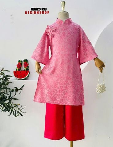 Set áo dài gấm lụa nút kiểu cao cấp cho bé gái BGB124190