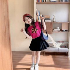 Set áo đính hoa kim sa quần váy xếp ly ChaneI dễ thương cho bé gái BGB123863