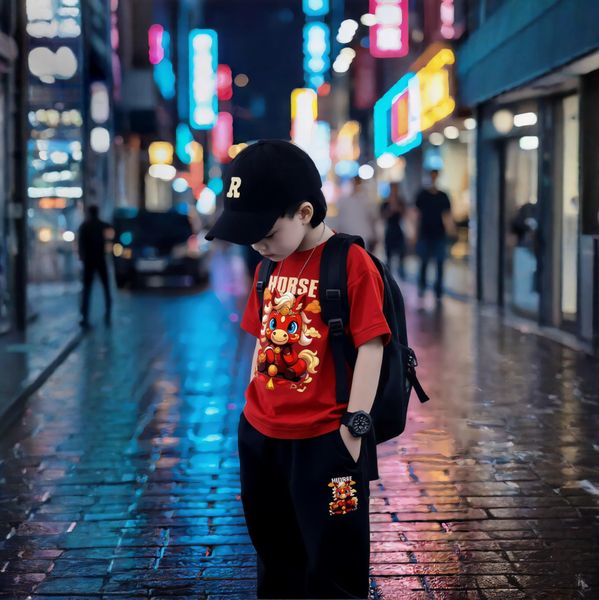 Bộ thun cotton quần jogger dễ thương cho bé trai BXG1225