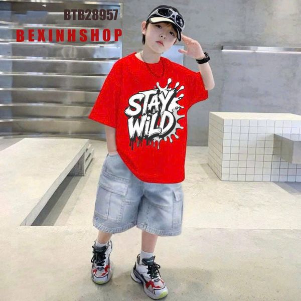 Set Jean in chữ quần đắp túi cực ngầu cho bé trai BTB28956