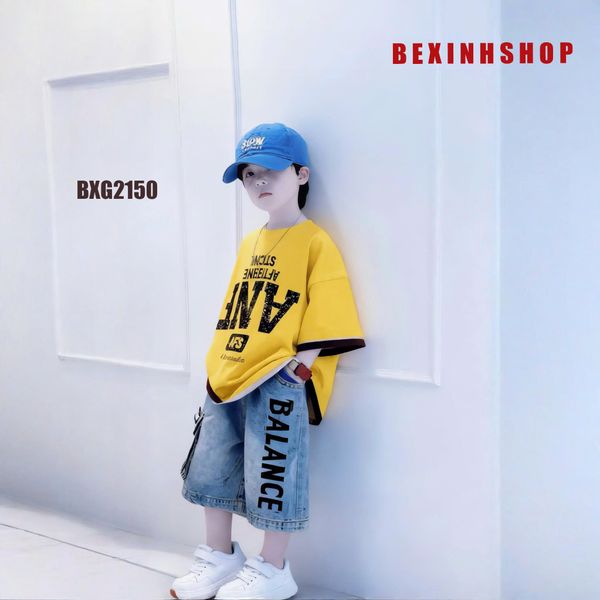 Set đồ bé trai áo in chữ loang ANF quần jeans phom rộng BXG2039