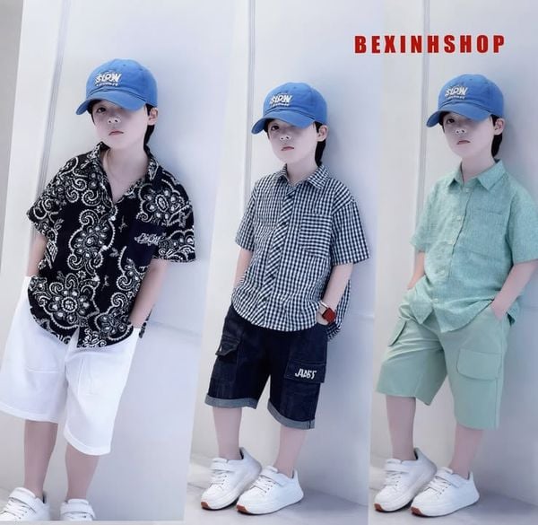 Set áo sơ mi quần kaki túi hộp dễ thương cho bé trai đi chơi BTB28974