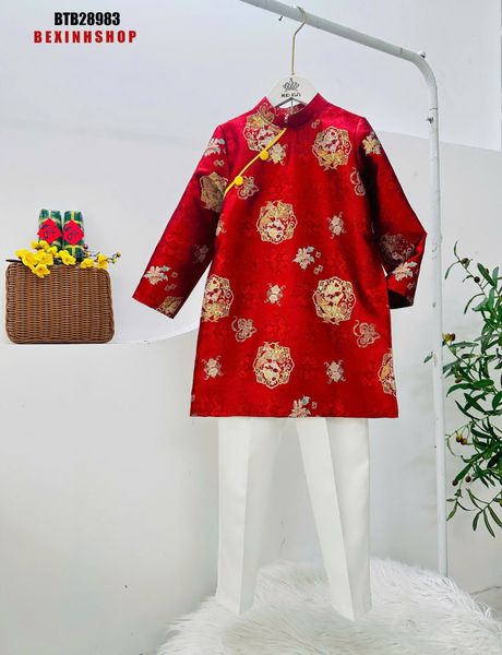 Set áo dài gấm kèm quần dễ thương cho bé trai ngày lễ, Tết BTB28983