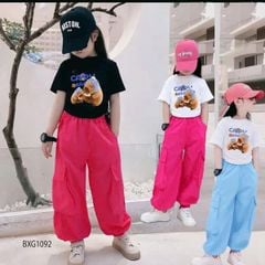 Bộ áo rút dây CapyBara quần kaki jogger túi hộp dễ thương cho bé gái đi chơi, học nhảy BXG1092
