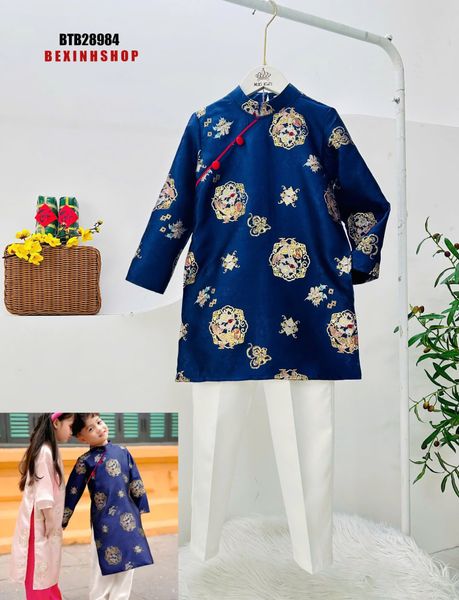 Set áo dài gấm kèm quần dễ thương cho bé trai ngày lễ, Tết BTB28983