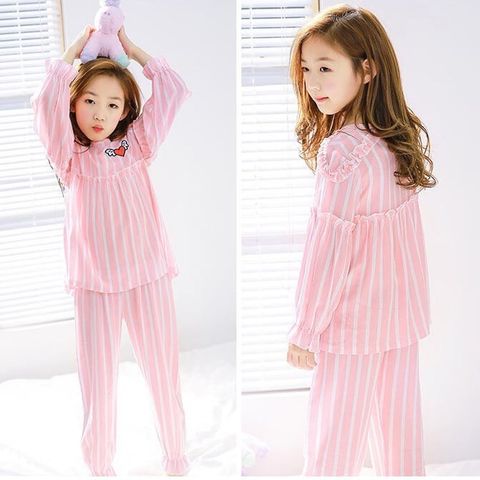 [XẢ KHO] Bộ mặc ngủ dài tay sọc tim dễ thương cho bé gái