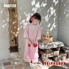 Set áo dài cách tân đính nơ tay cho bé gái mặc Lễ Tết BXG2125