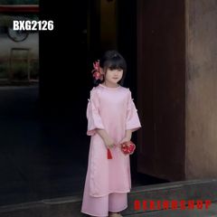 Set áo dài cách tân đính nơ tay cho bé gái mặc Lễ Tết BXG2125