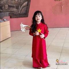 Set áo dài gấm đỏ in ngôi sao vàng dễ thương cho bé gái BGB124165