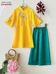 Set áoo dài 2 tà tơ nhung thêu hoa cổ tàu truyền thống cao cấp cho bé gái BGB124181