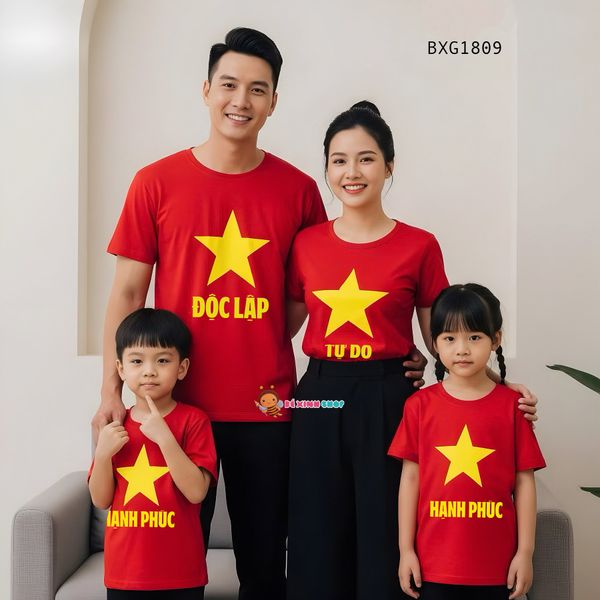 Áo đồng phục in cờ tổ quốc Việt Nam cho bé trai, bé gái, gia đình dịp Lễ tết BXG1809