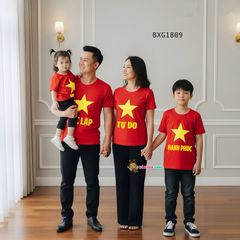 Áo đồng phục in cờ tổ quốc Việt Nam cho bé trai, bé gái, gia đình dịp Lễ tết BXG1809