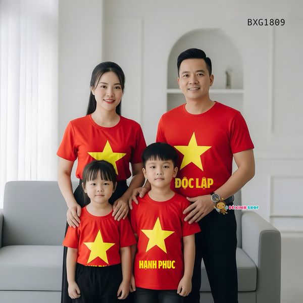 Áo đồng phục in cờ tổ quốc Việt Nam cho bé trai, bé gái, gia đình dịp Lễ tết BXG1809
