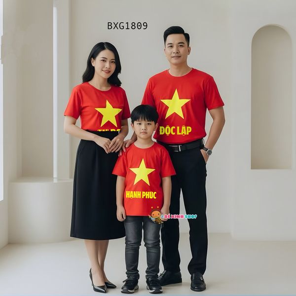 Áo đồng phục in cờ tổ quốc Việt Nam cho bé trai, bé gái, gia đình dịp Lễ tết BXG1809