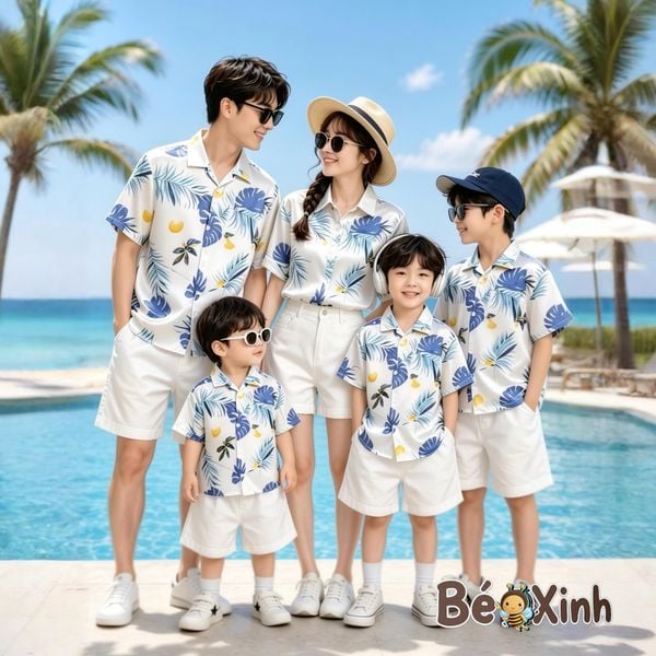 BST Áo Sơ Mi Lụa Gia Đình đi biển bé trai bé gái BXG2374