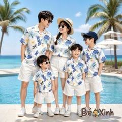 BST Áo Sơ Mi Lụa Gia Đình đi biển bé trai bé gái BXG2374