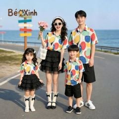 BST Áo Sơ Mi Lụa Gia Đình đi biển bé trai bé gái BXG2374