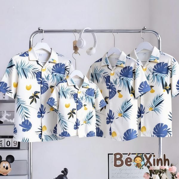 BST Áo Sơ Mi Lụa Gia Đình đi biển bé trai bé gái BXG2374