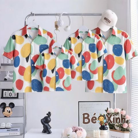 BST Áo Sơ Mi Lụa Gia Đình đi biển bé trai bé gái BXG2374