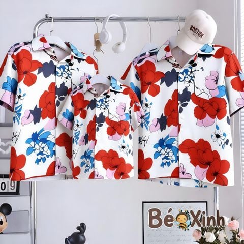 BST Áo Sơ Mi Lụa Gia Đình đi biển bé trai bé gái BXG2374