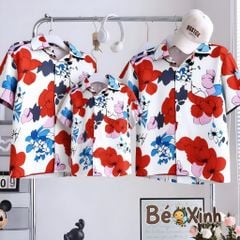 BST Áo Sơ Mi Lụa Gia Đình đi biển bé trai bé gái BXG2374