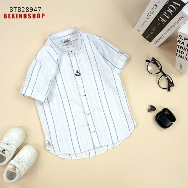 Áo sơ mi sọc cổ trụ linen dễ thương cho bé trai BTB28947