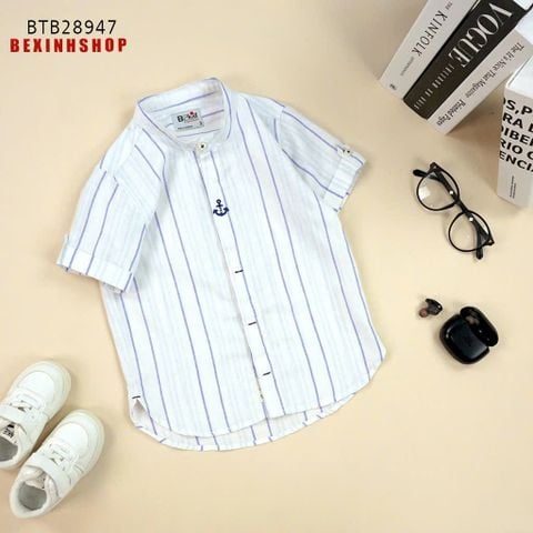 Áo sơ mi sọc cổ trụ linen dễ thương cho bé trai BTB28947