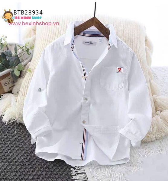 Áo sơ mi tay dài phối viền may liền logo Mickey dễ thương cho bé trai BTB28933