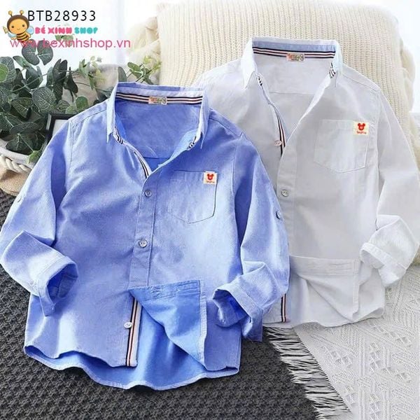 Áo sơ mi tay dài phối viền may liền logo Mickey dễ thương cho bé trai BTB28933