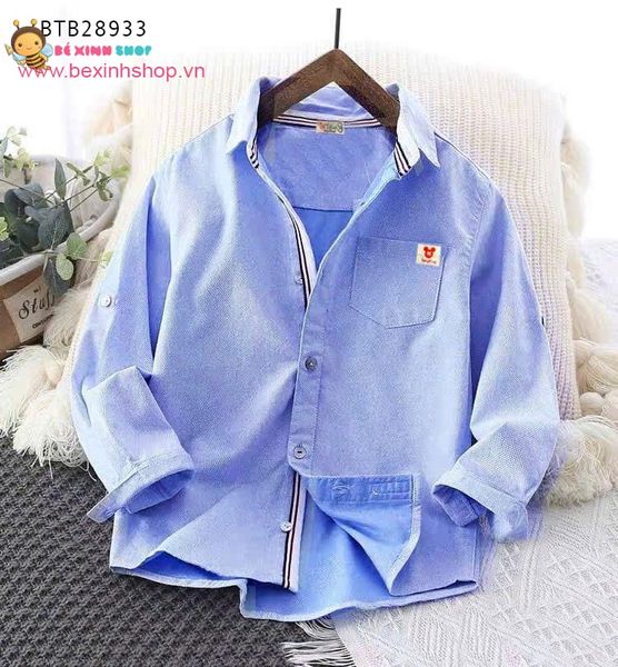 Áo sơ mi tay dài phối viền may liền logo Mickey dễ thương cho bé trai BTB28933