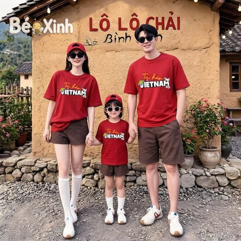 BST Áo thun Gia đình Chủ Đề VIỆT NAM ngày lễ tết nhà Bé Xinh Shop cho bé trai, bé gái BXG2507