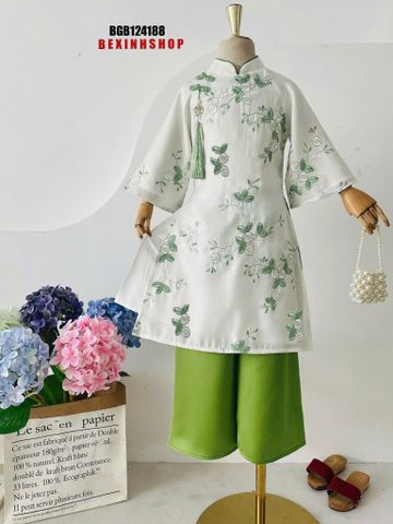 Áo dài 2 tà thêu hoa cổ tàu truyền thống cao cấp cho bé gái BGB124188