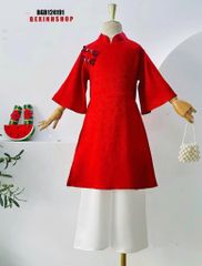 Set áo dài gấm lụa nút kiểu cao cấp cho bé gái BGB124190