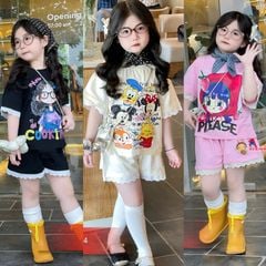 Bộ thun hình 3D phối ren dễ thương cho bé gái BXG1722