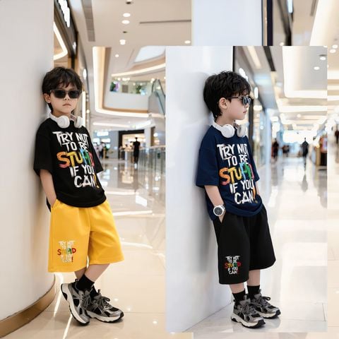 Bộ thun bé trai in chữ phong cách Hàn Quốc BXG2206