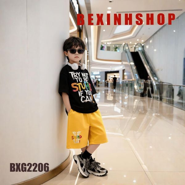 Bộ thun bé trai in chữ phong cách Hàn Quốc BXG2206