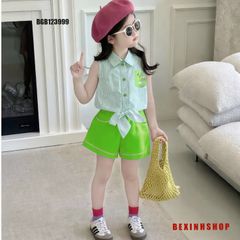 Set áo sơ mi cột dây quần sort kaki dễ thương cho bé gái đi chơi BGB123994