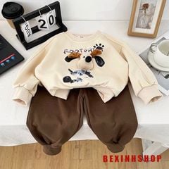 Bộ dài tay thun da cá gắn đầu cún 3D dễ thương cho bé trai & bé gái Thu Đông BXG1155