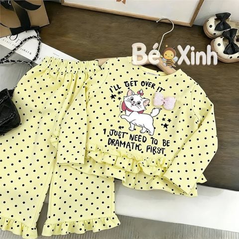 Bộ dài tay phối bèo in Mèo tiểu thư nhà Bé Xinh dễ thương cho bé gái ngày Thu BXG2608