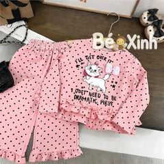 Bộ dài tay phối bèo in Mèo tiểu thư nhà Bé Xinh dễ thương cho bé gái ngày Thu BXG2608