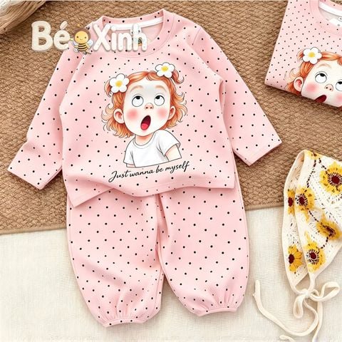 Bộ dài tay chấm bi nhà Bé Xinh cho bé gái mùa Thu Đông BXG2596
