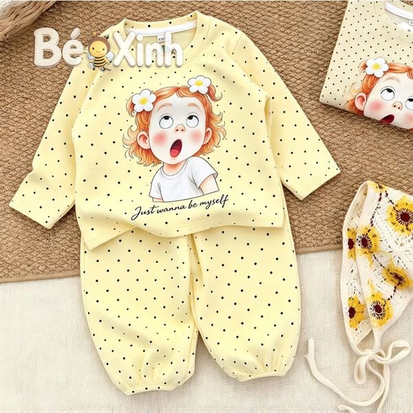 Bộ dài tay chấm bi nhà Bé Xinh cho bé gái mùa Thu Đông BXG2596
