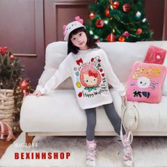 Set áo dài tay Hello Kitty Quần legging dài Thu Đông Đáng Yêu Cho Bé Gái BXG1984
