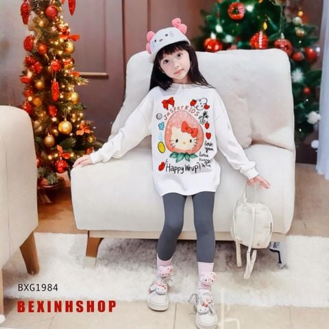 Set áo dài tay Hello Kitty Quần legging dài Thu Đông Đáng Yêu Cho Bé Gái BXG1984