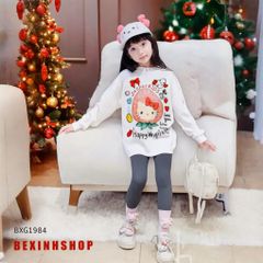 Set áo dài tay Hello Kitty Quần legging dài Thu Đông Đáng Yêu Cho Bé Gái BXG1984