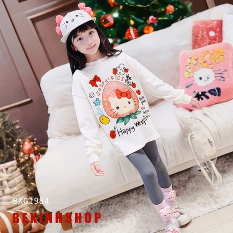 Set áo dài tay Hello Kitty Quần legging dài Thu Đông Đáng Yêu Cho Bé Gái BXG1984