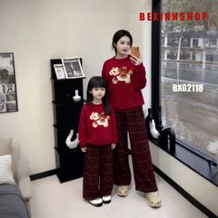 Bộ dài tay in Ngựa Thần Tài quần ống suông cho Mẹ & bé trai, bé gái ngày lạnh BXG2118