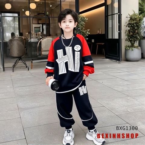 Bộ dài tay thu đông thun da cá Hiphop chữ HI dễ thương cho bé trai BXG1300